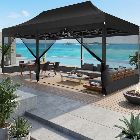 COBIZI 10'x20' Pop Up Gazebo with Mosquito Netting,200 Sq Ft Extra Large Outdoor Canopy Tent,3 Adjustable Heights, Portable Instant Shelter for Patio,Backyard & Events,Black