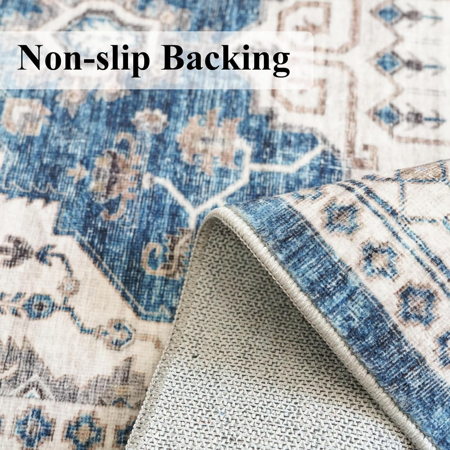 YOUFORTONG 2x5 Washable Hallway Runner, Oriental Farmhouse Non-Slip Ultra Soft Rug,Stain Resistant Carpet for Entryway Kitchen Living Room Bedroom,Blue