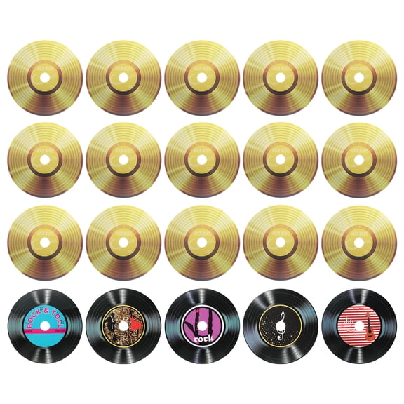 Uxcell 20 Pack Vinyl Records Decor, 5.5 Inch Blank Vinyl Records 6 Designs Fake CD Album Cover for Rock and Roll Party Dining Home Decorations, (Black and Gold, Style 8)