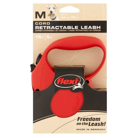2 Retractable Cord Leash - Flexi Retractable Dog Leash, 16 Ft. Cord Dog Walking Leash, Medium for Dogs up to 44 Lbs. Red, Fast and Reliable 1-Hand Braking System with Permanent Braking Feature