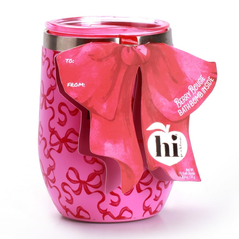 Hi Peach Layne 11.5 oz Red Pink Wine Tumbler with 30g Berry Bougie Bath Bomb
