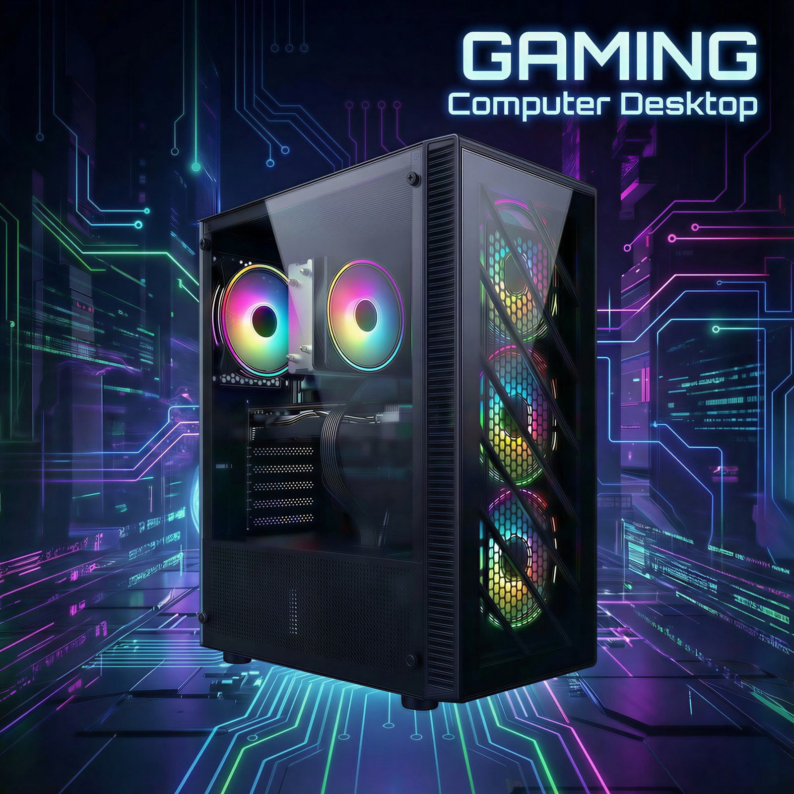 STGAubron Gaming Desktop PC, Intel Xeon E5 3.5G, 16G RAM, 512G SSD, RX 590 8G, 600M WiFi, BT 5.0, RGB Fan x4, Win 11 Home