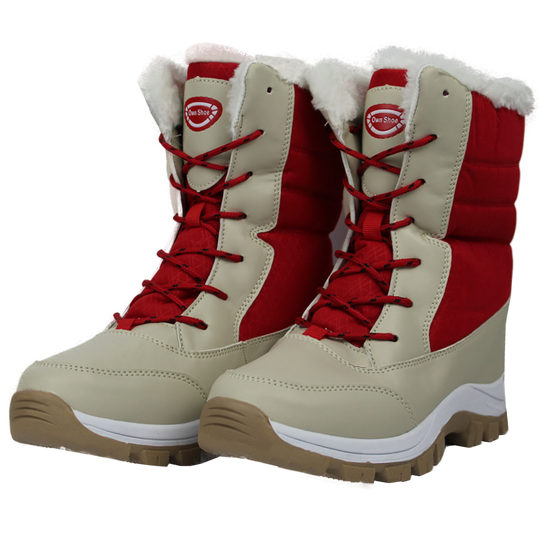 OwnShoe Mid-Calf Snow Boots for Women Faux Fur Winter Shoes Water Resistant Outdoor Hiking Boots