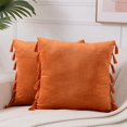 thumbnail image 1 of QPENWEI Paquete de 2 fundas de almohada decorativas de color naranja otoñal de 18 x 18 pulgadas con borlas hechas a mano, juego de fundas de cojín cuadradas de terciopelo suave para sofá, cama, sala d, 1 of 5