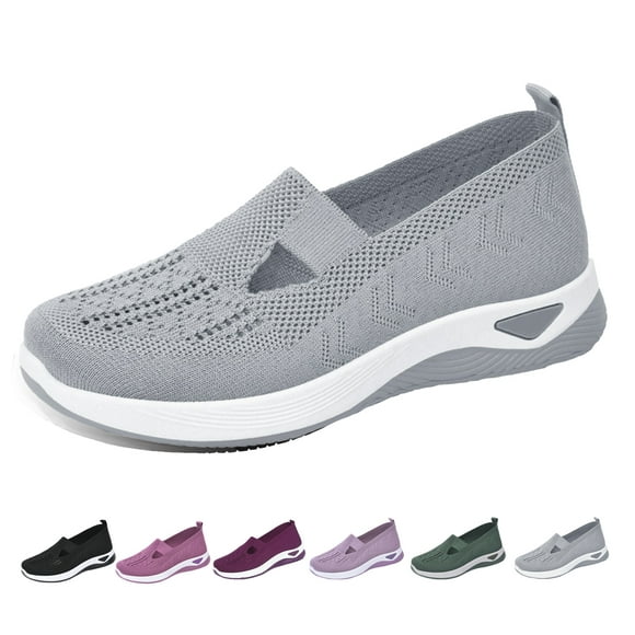 HeaCare Women's Woven Orthopedic Breathable Soft Shoes - 2024 New Slip-on Diabetic Walking Shoes Wide Width, Foam Shoes Hands Free Orthopedic Stretch for Women Arch Support