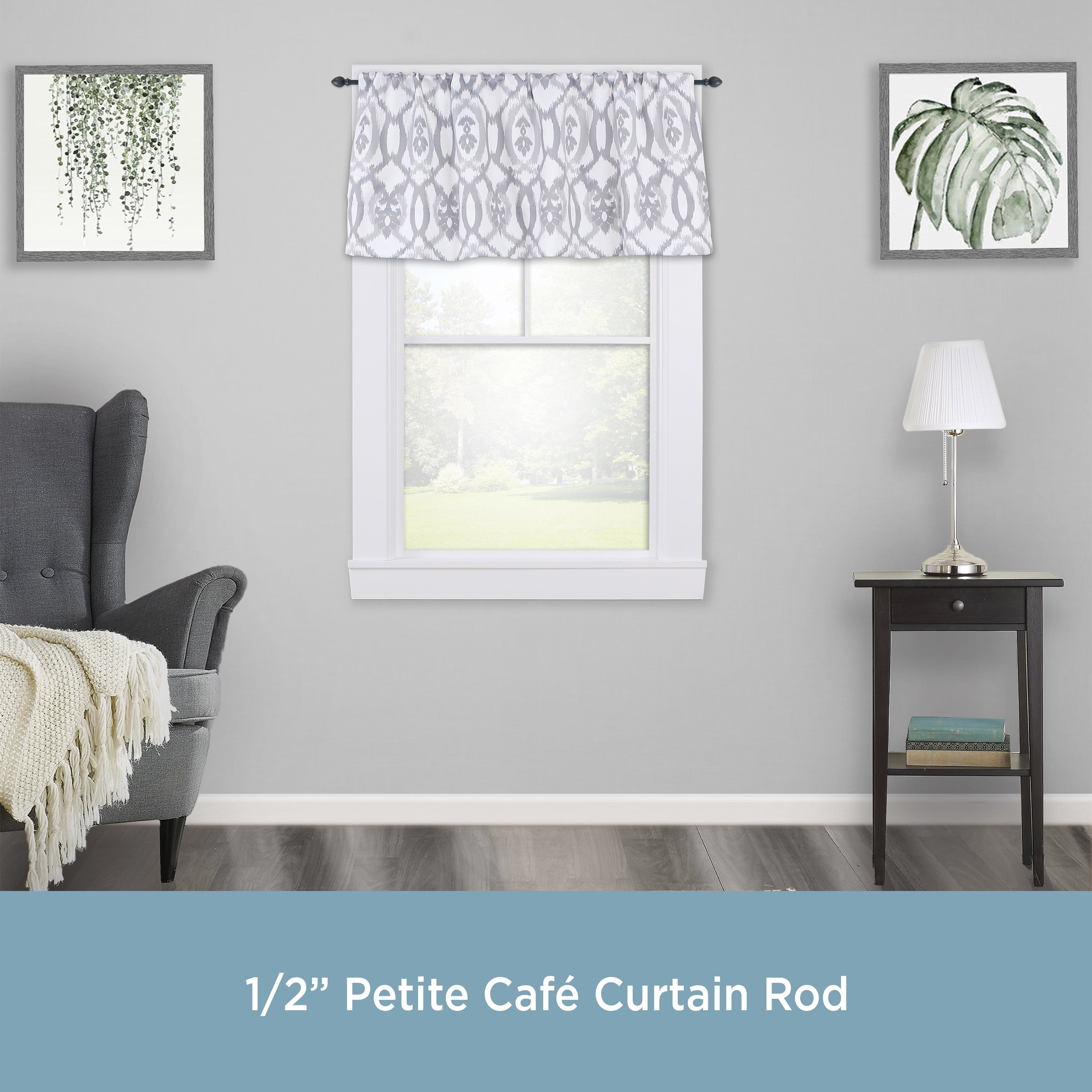 Kenney Pineapple 28-48" Petite Café Adjustable Curtain Rod, 1/2" Dia., Slate Grey