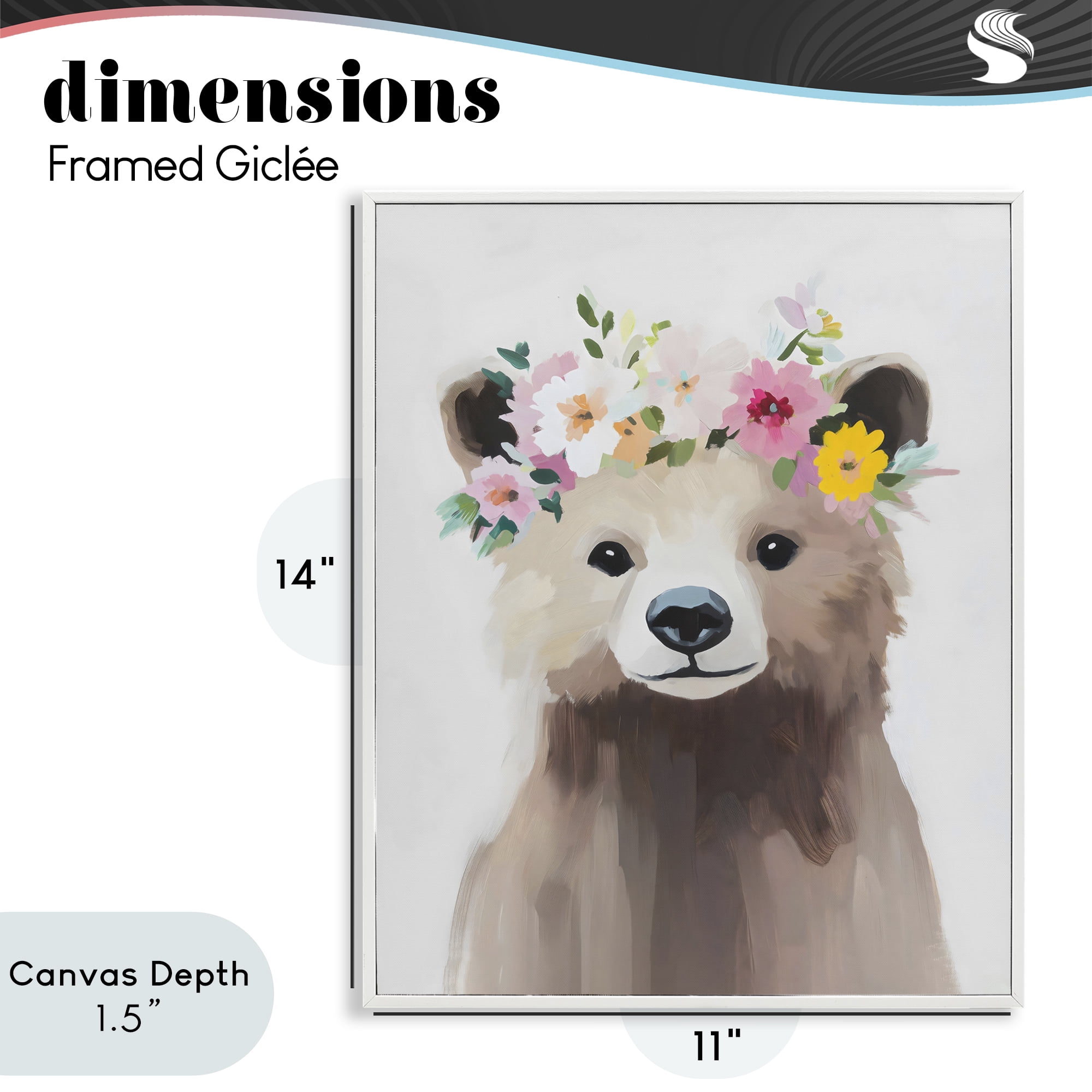 Stupell Industries Flower Crown Bear White Framed Giclee Art, design by The Prints Vibe