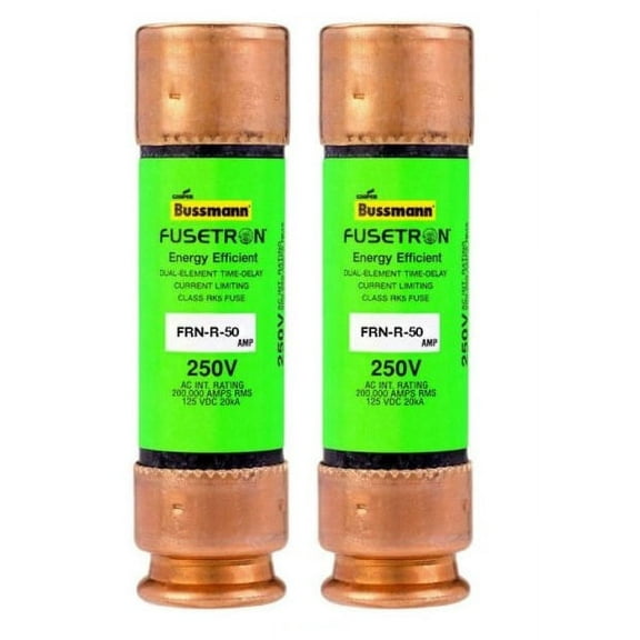 Bussmann BP/FRN-R-50 50 Amp Fusetron Dual Element Time-Delay Current Limiting Class RK5 Fuse, 250V Carded UL Listed, 2-