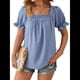 thumbnail image 3 of Tops de Verano para Mujer, Cuello Cuadrado, Elegantes, Informales, con Lunares, Mangas con Volantes, Camisetas Bonitas, Ropa de Moda Azul M, 3 of 9