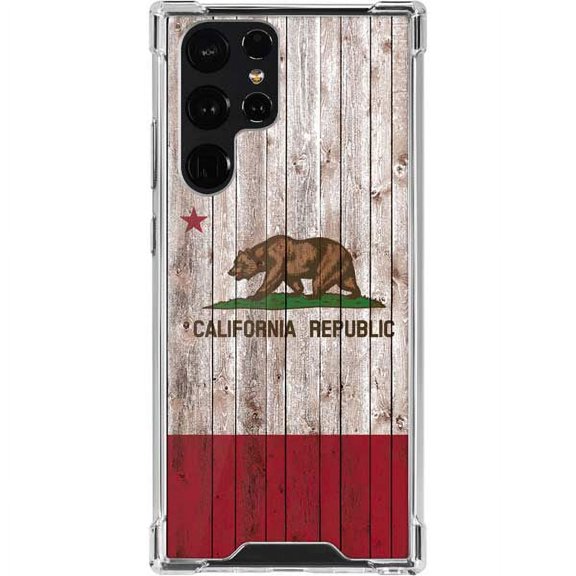 Skinit Countries of the World California Flag Dark Wood Galaxy S22 Ultra Clear Case