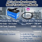 Blue Air Hydraulic Foot Pump, 10000 PSI 1.7L Reservoir, 3/8 NPT Outlet & 2 x 6.5 ft Pipes