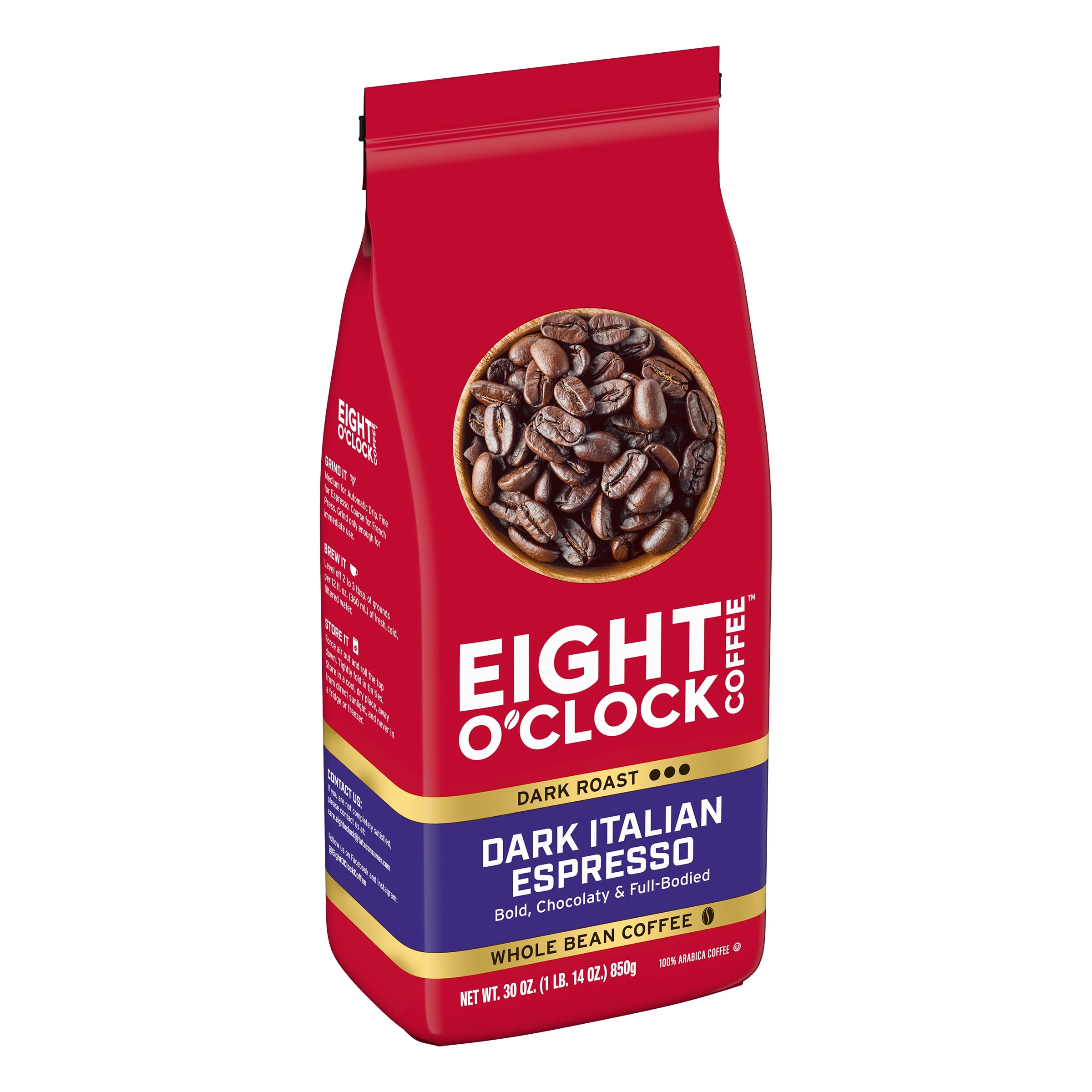 (4 pack) Eight O'Clock Dark Italian Espresso, Dark Roast, Whole Bean Coffee 30oz