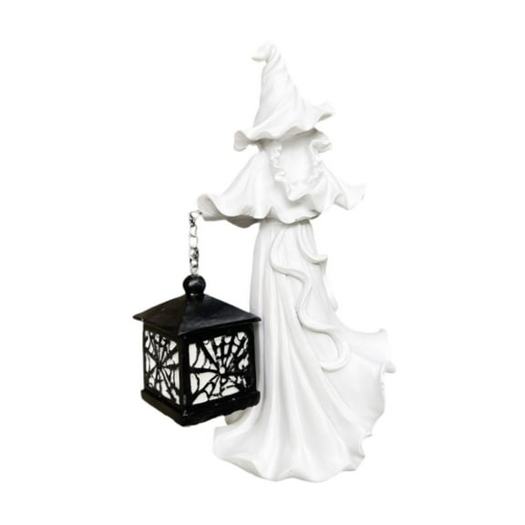 yotijay Witch with Lantern Statue Witch Figurine Halloween Decor Desktop Resin Sculpture White