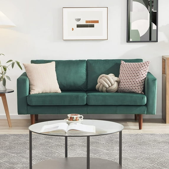 Kingfun 65" W Velvet Loveseat Sofa Couch, Love Seat Sofas and Couches for Living Room Bedroom Office and Small Spaces, Mid Century Modern Decor Love Seats Furniture with Solid Wood Leg,Green