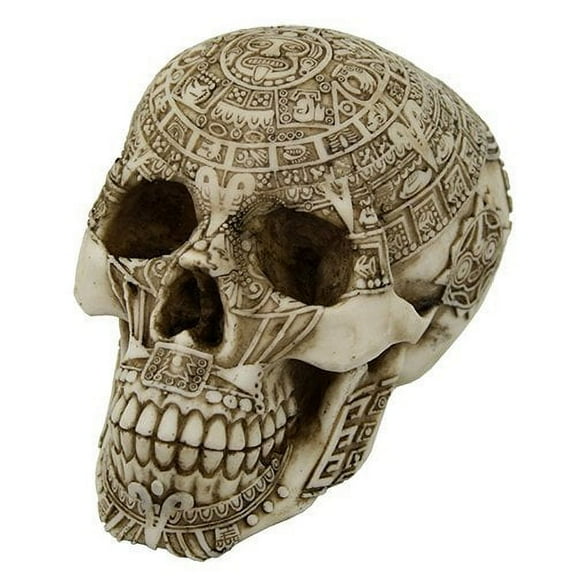 Aztec Skull Engraved with Aztec Motif Collectible Desktop Figurine Gift 6 Inch