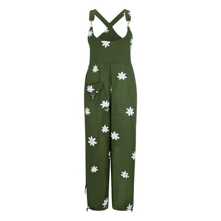 

RUIKAR Women Fashion Floral Print O-Neck Rompers Pocket Playsuit Casual Long Jumpsuit Women s Jumpsuit Army Green L