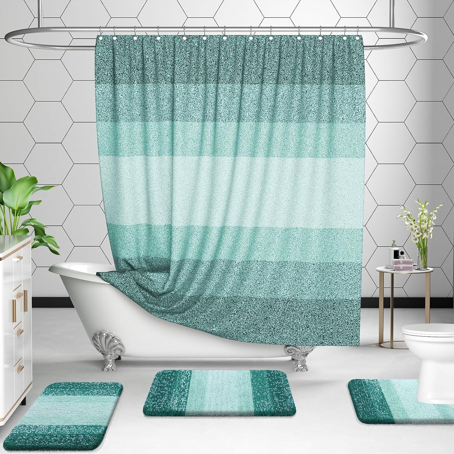 Bathroom Rugs Sets 3 Piece, Soft Absorbent Microfiber Bath Mats and U-Shaped Contour Toilet Rug, Machine Wash Dry, Plush Shaggy Bath Mat Set for Bathroom