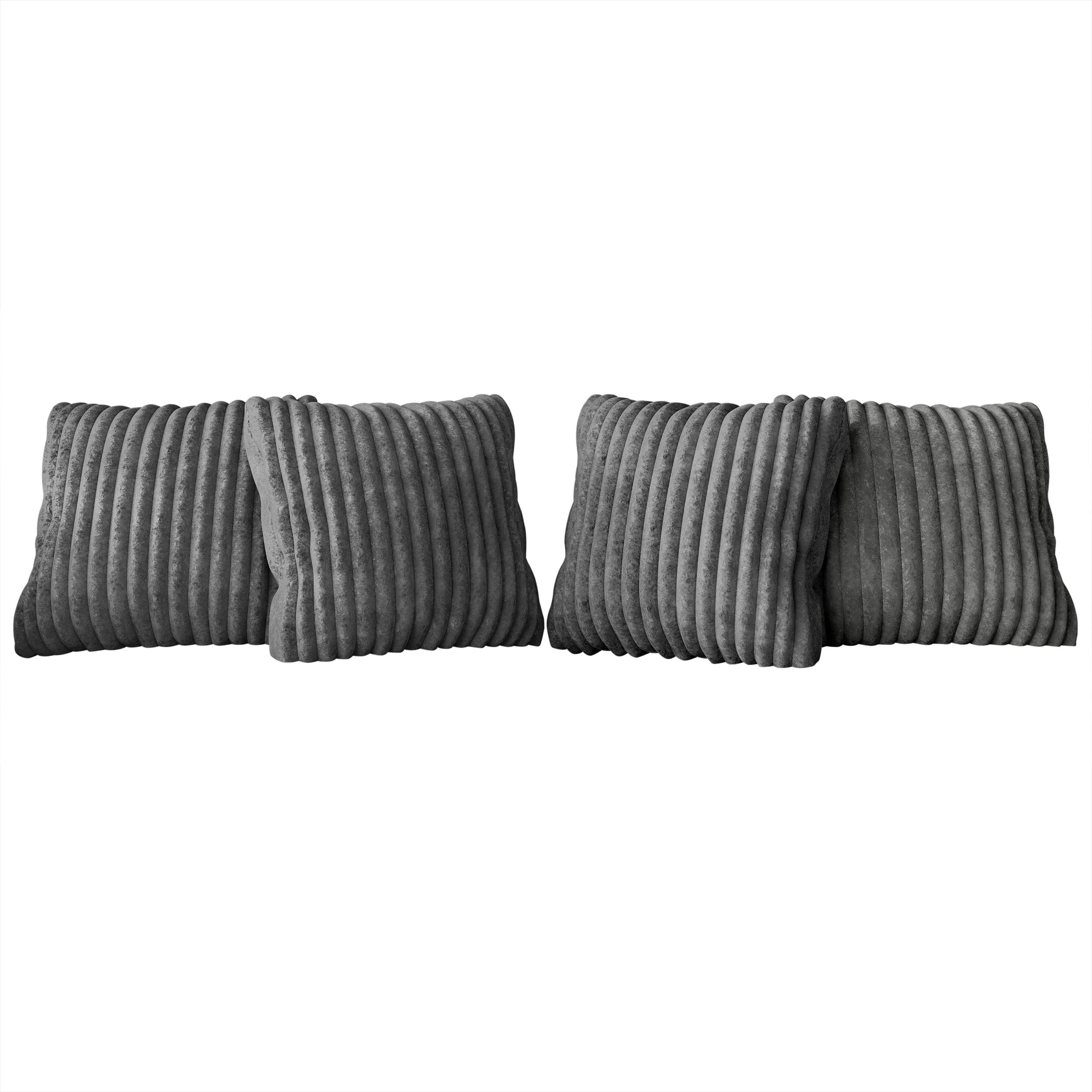 Home Design Laconia 18"x18" Square Velvet Pillow Covers, Set of 4, Soft Fluffy Striped Design for Sofa, Bedroom, or Living Room, Gray