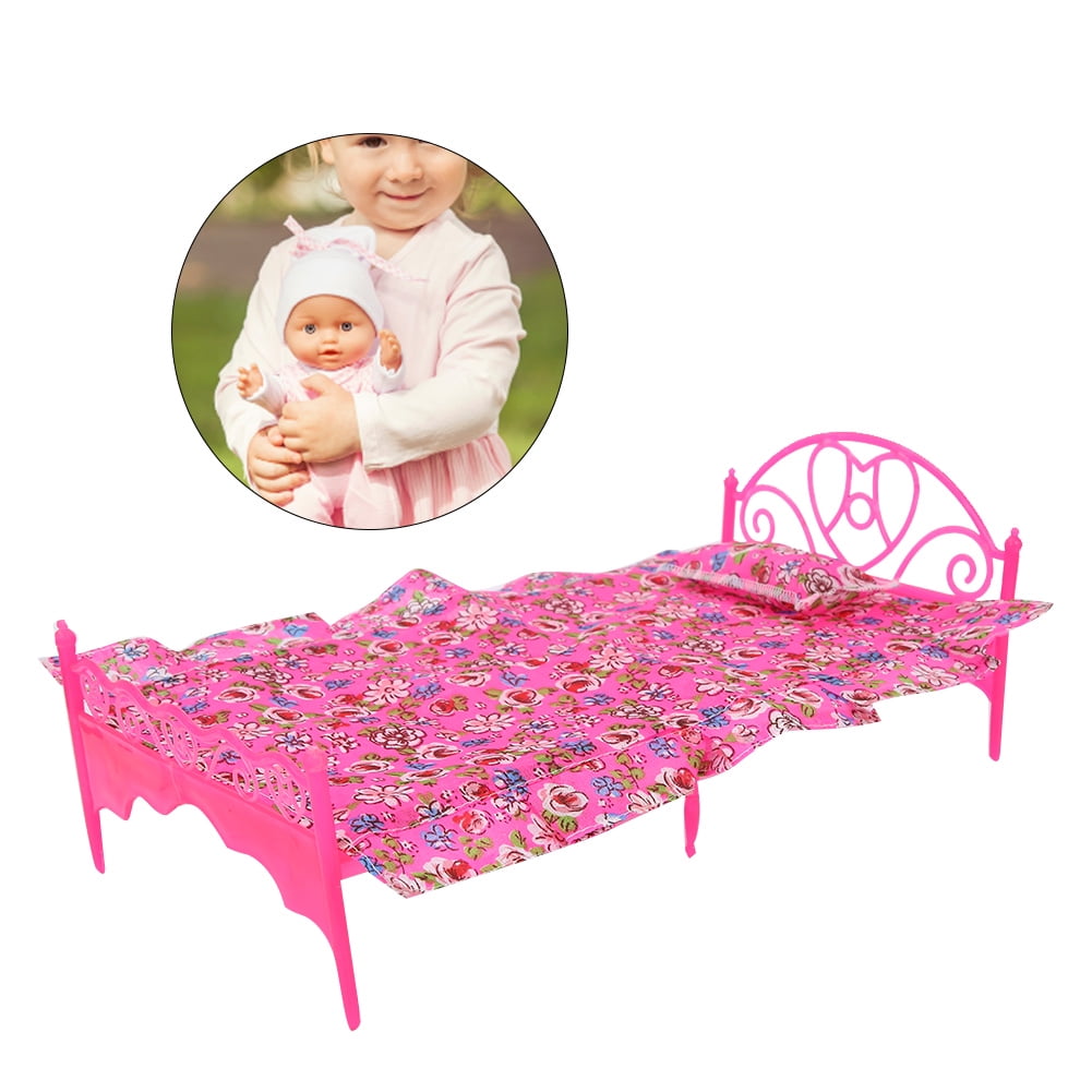 LYUMO Dollhouse Bed Toy, Plastic Mini Bed with Pillow and Sheet for Pin