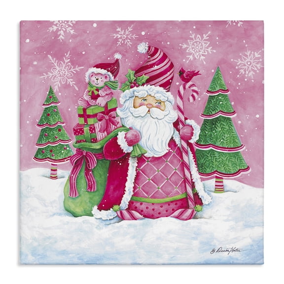 Stupell Industries Eclectic Pink & Green Santa Scene Canvas Art, 17 x 17, by Diane Kater