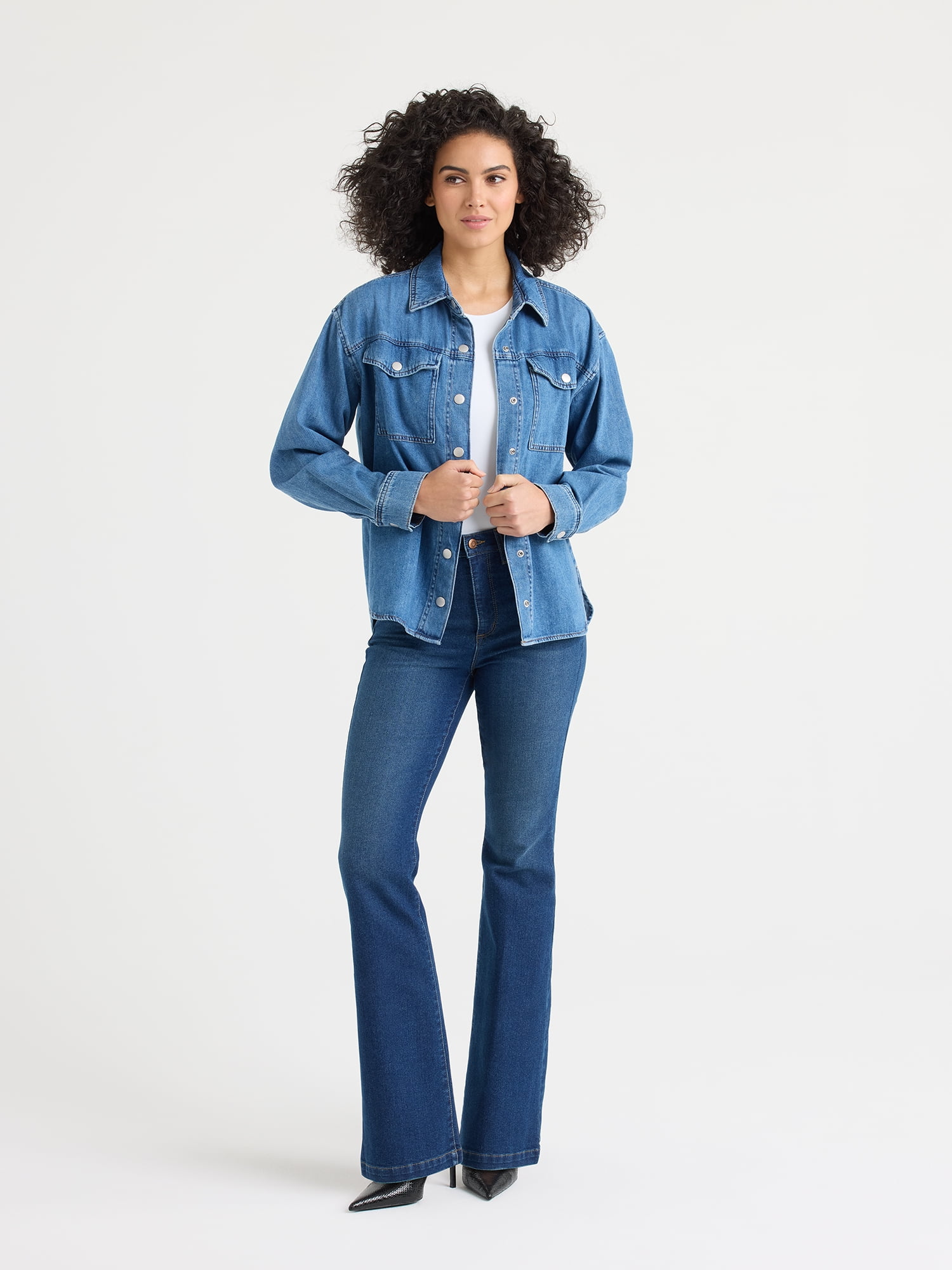 Sofia by Sofia Vergara Women's Relaxed Boyfriend Shirt with Long Sleeves, Sizes XS-XXXL