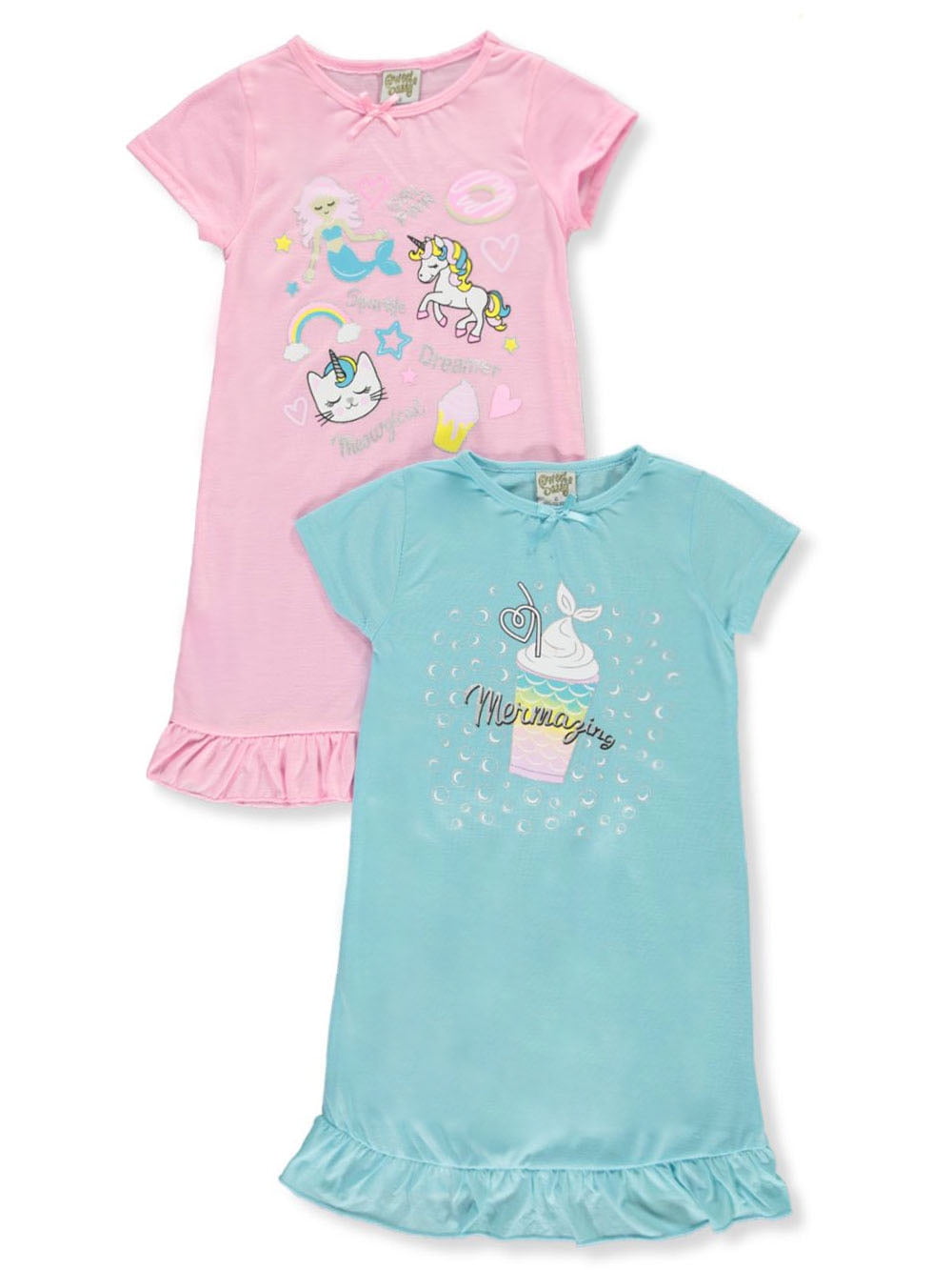 Sweet /& Sassy Girls Short Sleeve Hooded Nightgown Pajama 2 Pack