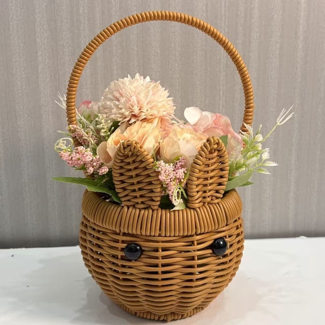 JASKFLY Handmade Woven Iron Frame Flower Basket(Rabbit Flower Basket)– Unique Decorative Wicker Basket for Floral Arrangements or Gifts