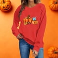 thumbnail image 6 of ZunFeo Womens Cozy Fall Oversized Crewneck Sweatshirt - Pumpkin & Football Graphic, Red,Size L, 6 of 6