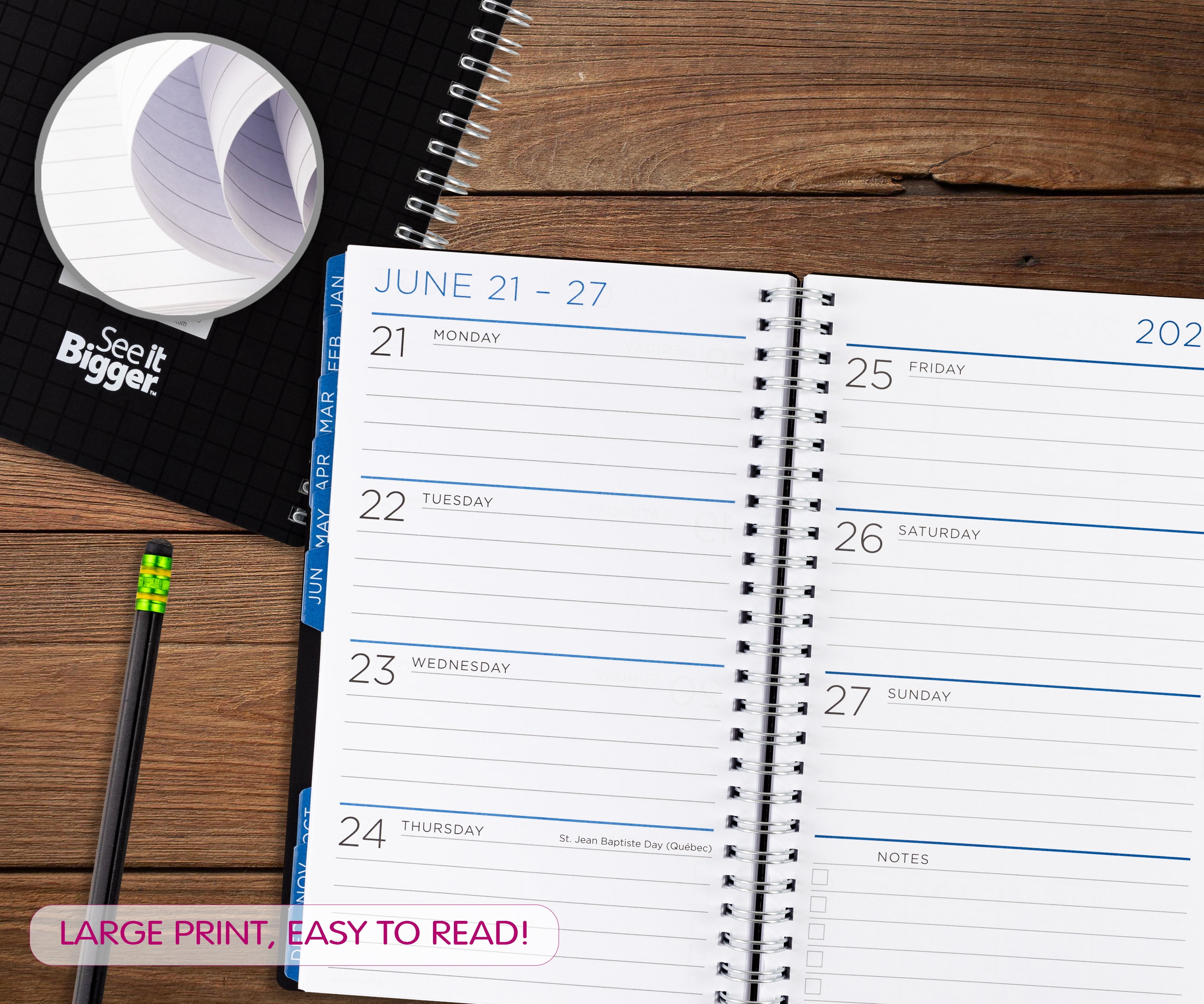 See It Bigger Monthly Weekly Planner (5.5" x 8.75") Black, 15-Month: October 2026 - December 2027