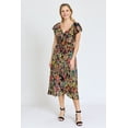 thumbnail image 3 of Black Festive Foliage Wrap Midi Dress | S-3X, 3 of 10