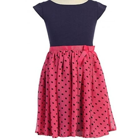 - Little Girls Cap Sleeve Polka Dot Chiffon Ribbon Easter Summer Flower Girl Dress Fuchsia 2 (C10JA1CJ)