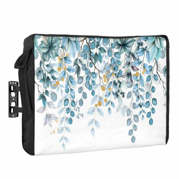 Outdoor TV Cover 30 to 32 Inches, Blue Eucalyptus Leaves Abstract Branch Farmhouse Retro Leaf Waterproof TV Cover with Remote Control Pocket, Flat Screen TV Cover Protector for Outside TV