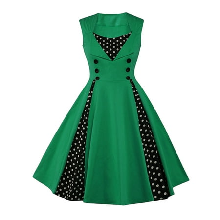 Vintage Swing Dresses For Women Retro Rockabilly 50s 60s Polka Dot Pinup Sleeveless Evening Party Plus Size Dress S 5xl