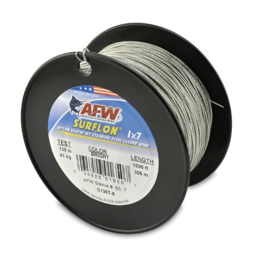American Fishing Wire Surflon Nylon Coated 1x7 Stainless Steel Leader Wire,  Bright Color, 60 Pound Test, 100-Feet 