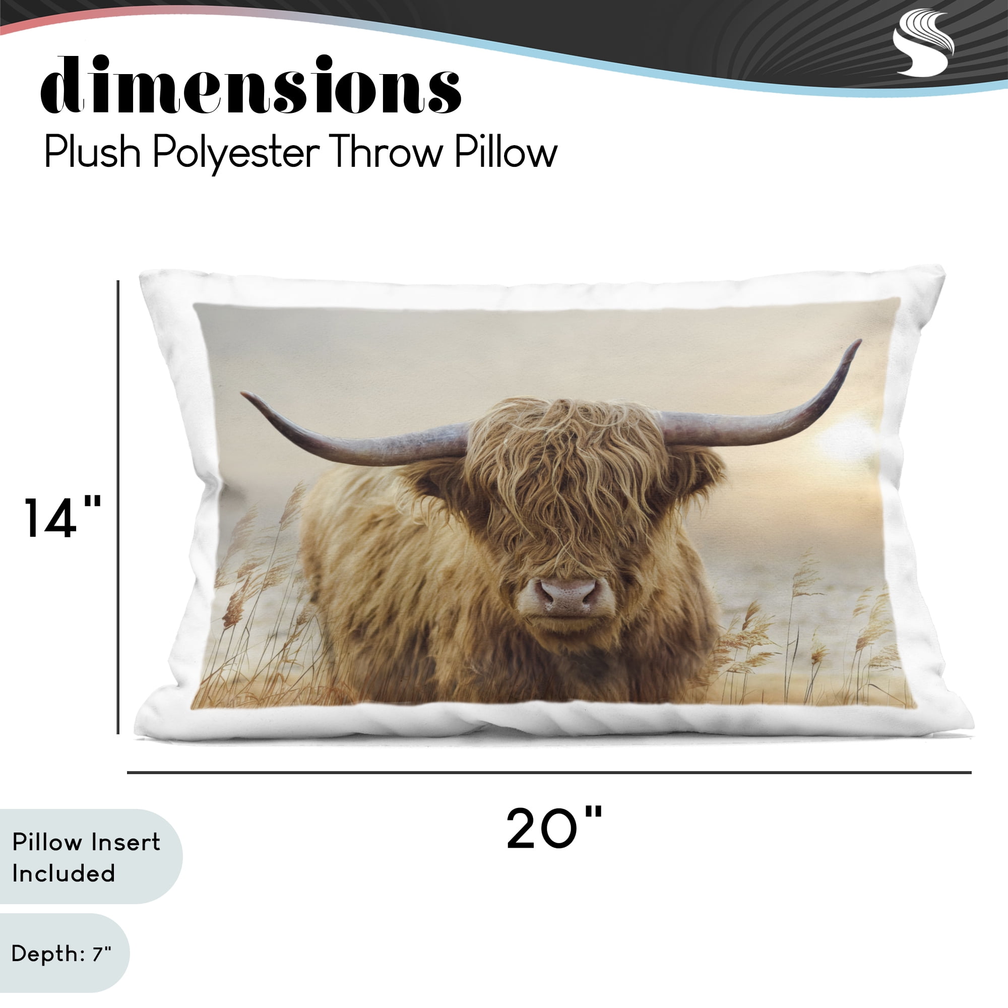 Stupell Industries Highland Cow & Warm Sunset Decorative Printed Throw Pillow, design by CAD Designs, 14 x 7 x 20