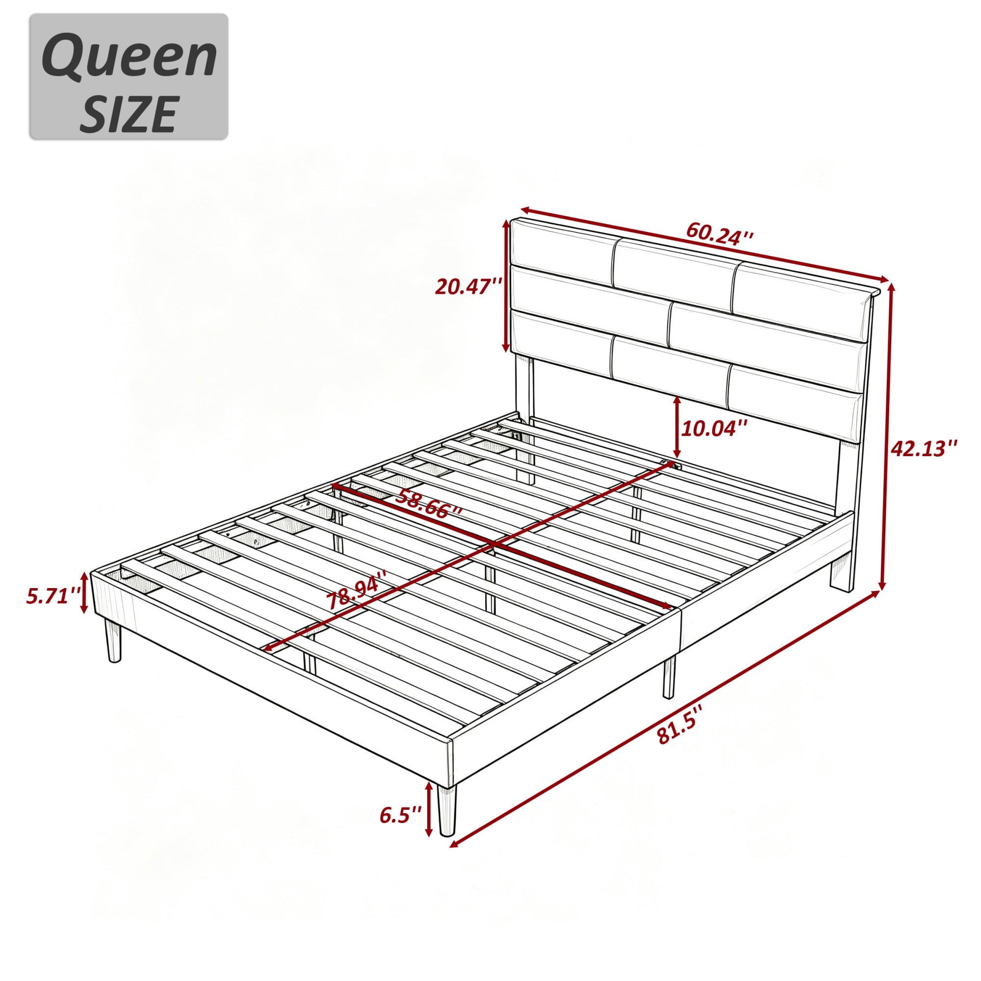 BSHTI Queen Size PU Leather Platform Bed Frame with Upholstered Headboard, Wood Slats Support, No Box Spring Needed for Bedroom(Brown)