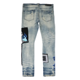 thumbnail image 7 of GFTD LA Los Angeles Men's Skinny Fit Panel Patch Fire Skull Distressed Rip Jeans (38, Blue), 7 of 7