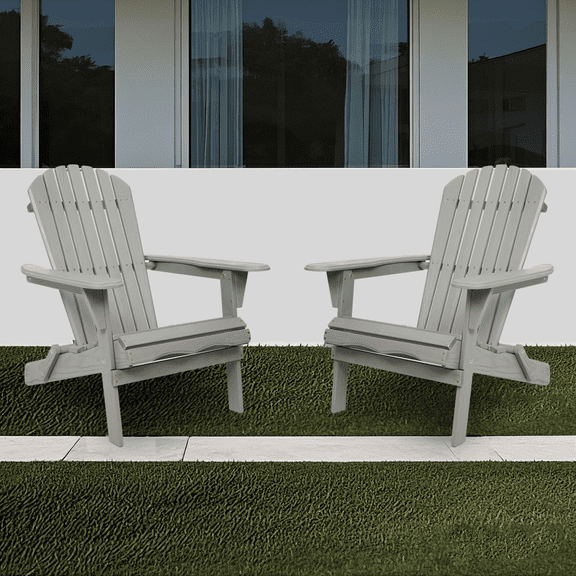 Set of 2 Solid Cedar Wood Adirondack Chairs - Folding Embossed Outdoor Patio Lounge Chairs