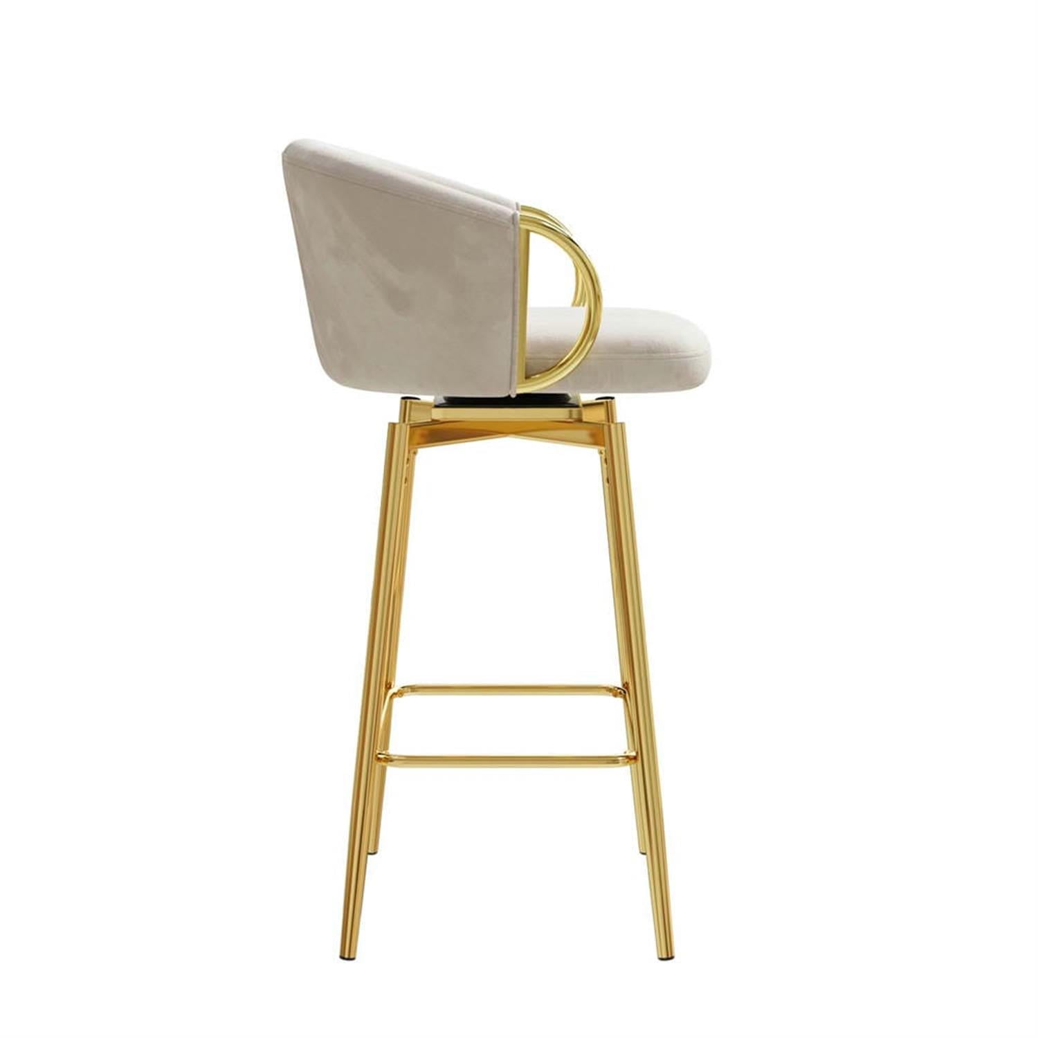 Demi Bonn 37" Counter Height Bar Stools Set of 2, Velvet Swivel Barstools with Back, Kitchen Island Countertop Chairs for Dining Room, Beige