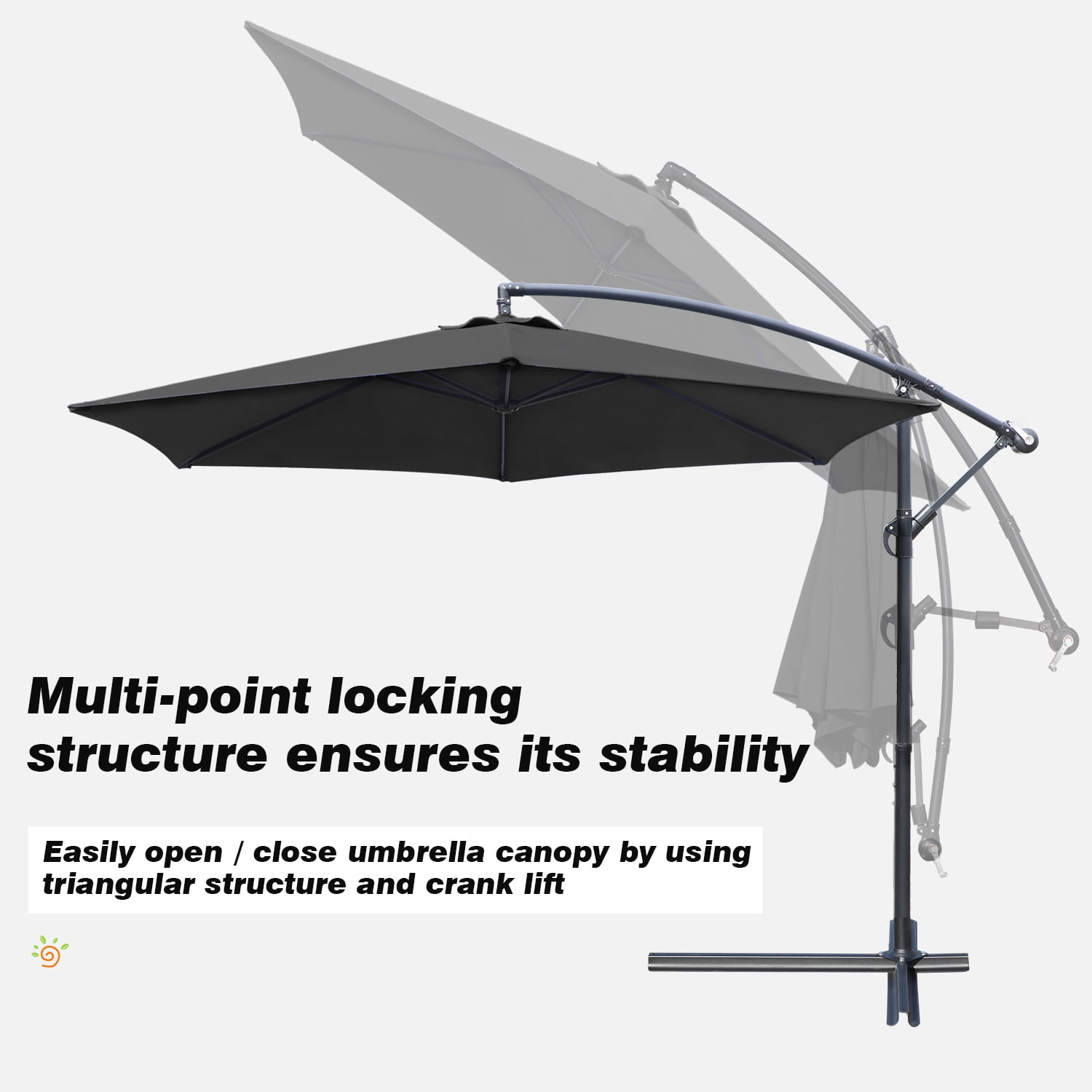 Devoko 10 Ft Patio Offset Cantilever Umbrella Outdoor Market Hanging Umbrellas with Crank & Cross Base, Black