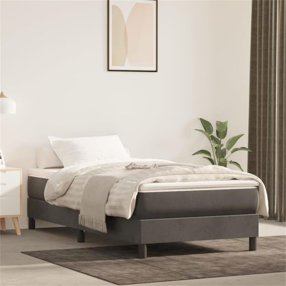 Pemberly Row Velvet Twin Bed Frame 39x76x9.8" Engineered Wood in Dark Gray
