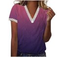 thumbnail image 2 of Hauts d'Été pour Femmes 2023 Mode Grande Taille Col en V Patchwork en Dentelle Manches Courtes Blouse Décontractée Chemises Col en V en Dentelle pour Femmes, 2 of 5
