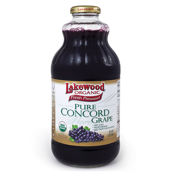Lakewood Organic PURE Concord Grape Juice 32 Oz Glass Bottles Pack of 6