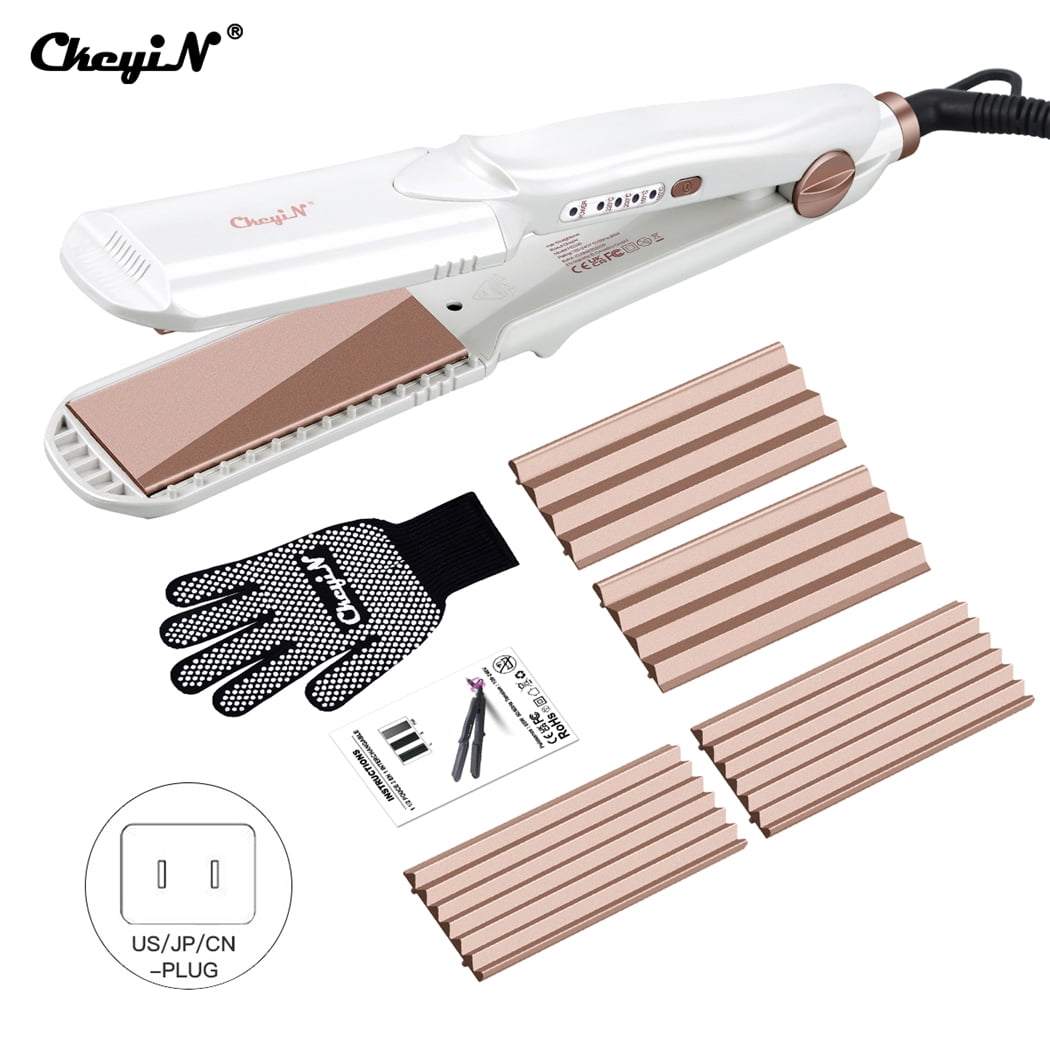 CkeyiN 3 in 1 Interchangeable Plates Hair Straightener Corn Hot Hair Curler Iron Crimping Iron Crimper Hair Multifunctional Change Plate Corn Iron