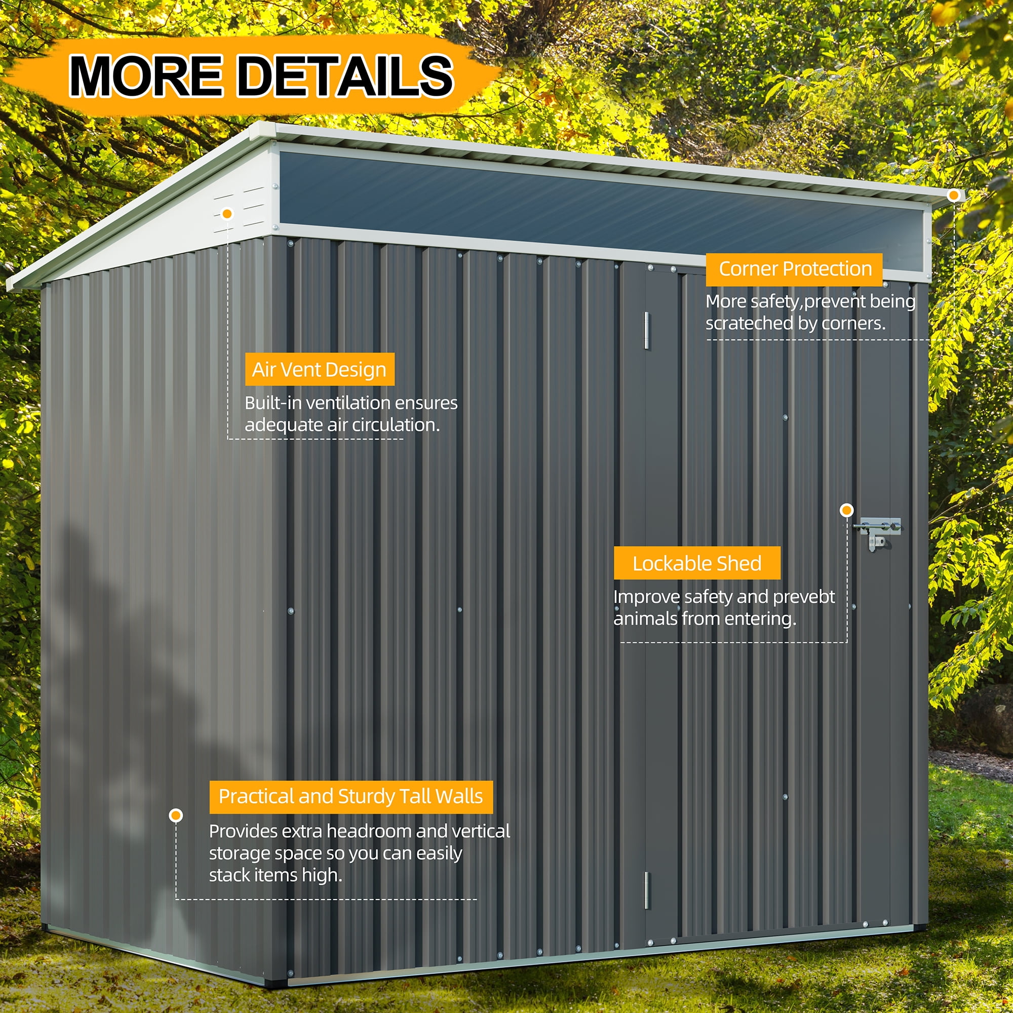 Sobaniilo 6x4x5FT Outdoor Storage Shed Clearance with Lockable Door Metal Garden Shed Steel Anti-Corrosion Storage House Waterproof Tool Shed(Dark Gray)
