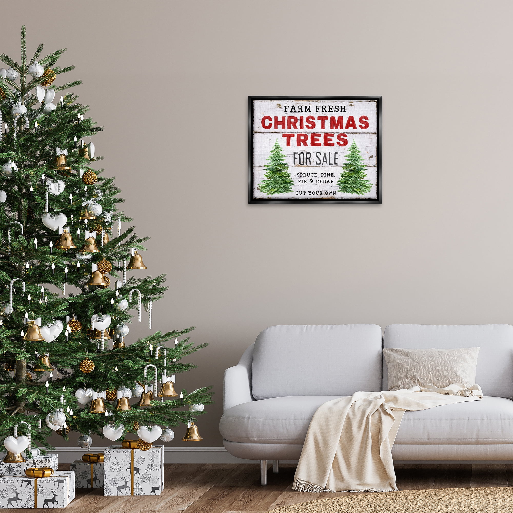 Stupell Industries For Sale Christmas Trees Holiday Painting Black Floater Framed Canvas Art Prints Wall Art, 31 x 25