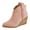 Pink, variant on FSJ Women Classic Wedge Mid Heel Ankle Boots Braided Side Round Toe Western Pull On Cowboy Booties Office Shoes Size 8 Yellow