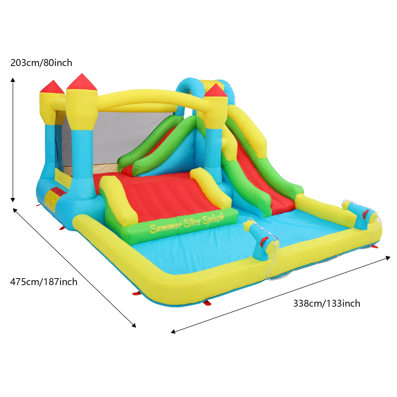 Funcid Inflatable Bounce House with 3 Slide Blower, Pool, Water Cannon, Climbing Wall, Basketball Hoop, Boxing, Wet & Dry, Suit for Indoor Outdoor, 187x133x80 Inch