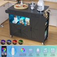 thumbnail image 2 of Meteorleg Kitchen Island with Storage, 39.4" W Wood Kitchen Island Cart with Drop Leaf, Black Rolling Cart with Lockable Wheels, 2 of 7