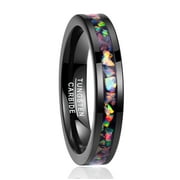 4mm Women's Black Tungsten Rings Created-Opal Fragments Inlay Wedding Bands Size 10.5